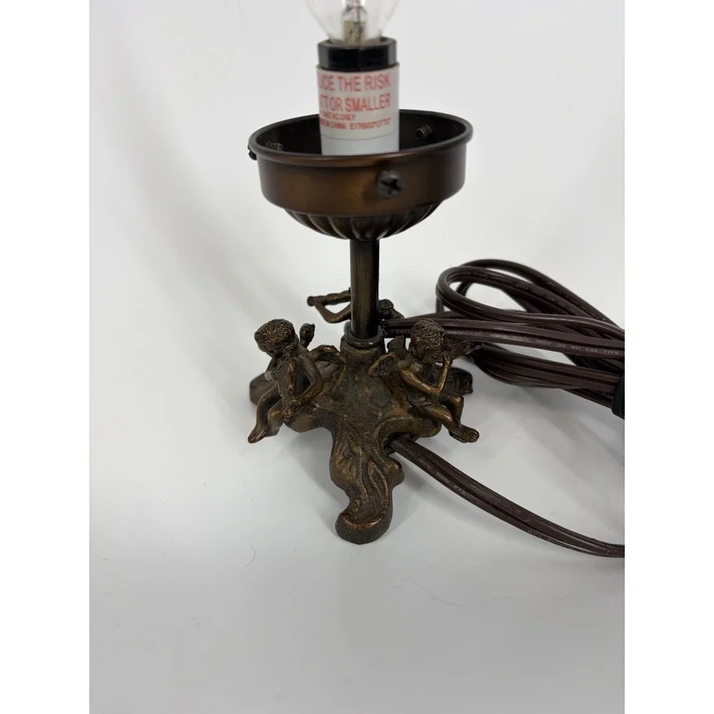 VTG‎ Cherub Table Lamp w/ Faux Flame Bulb Cast Metal Putti Accent Light
